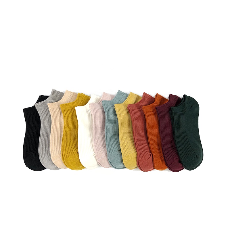 Heheng·和亨 2019年秋季新款双针12色纯棉日系韩范潮ins纯色学院风低帮船袜短袜女