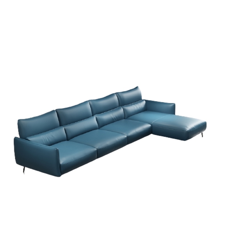 沙发头层牛皮现代轻奢极简符象小户型转角左右贵妃组合 