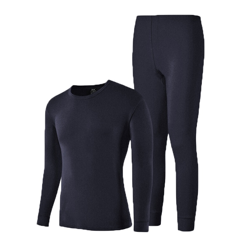 健将秋衣秋裤男士保暖内衣套装 男纯棉基础薄款圆领打底棉毛衫