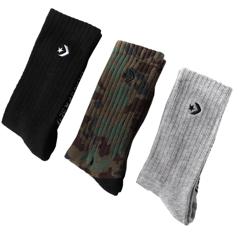 匡威男袜女袜潮流针织跑步街头中筒运动袜10008930 10008930-A01迷彩+灰色+黑色 35-38