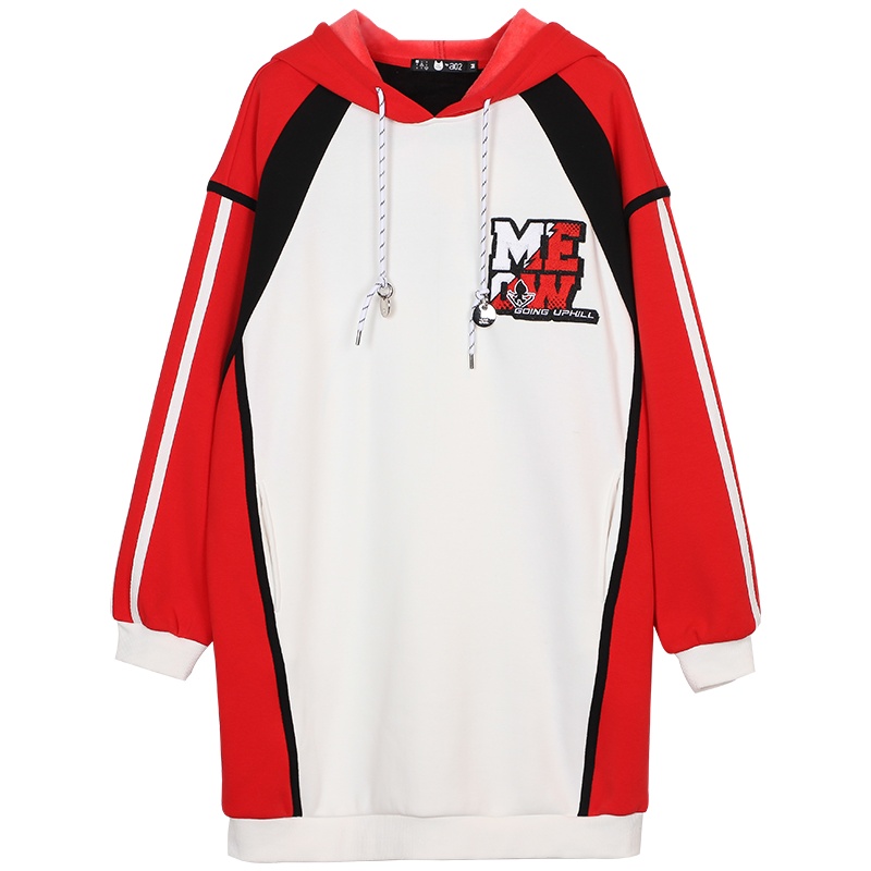 a02新款时尚刺绣撞色拼接连帽宽松连衣裙女潮D1U6D0551DR