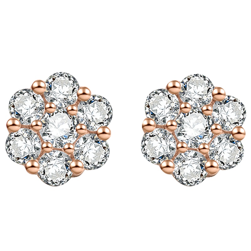 金一18K玫瑰金立方氧化锆-绽放B-女士K金耳饰(定价)CEF009