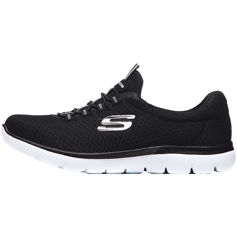 Skechers斯凯奇女鞋休闲鞋轻质一脚蹬透气运动鞋12980 12980/BKW黑色+白色