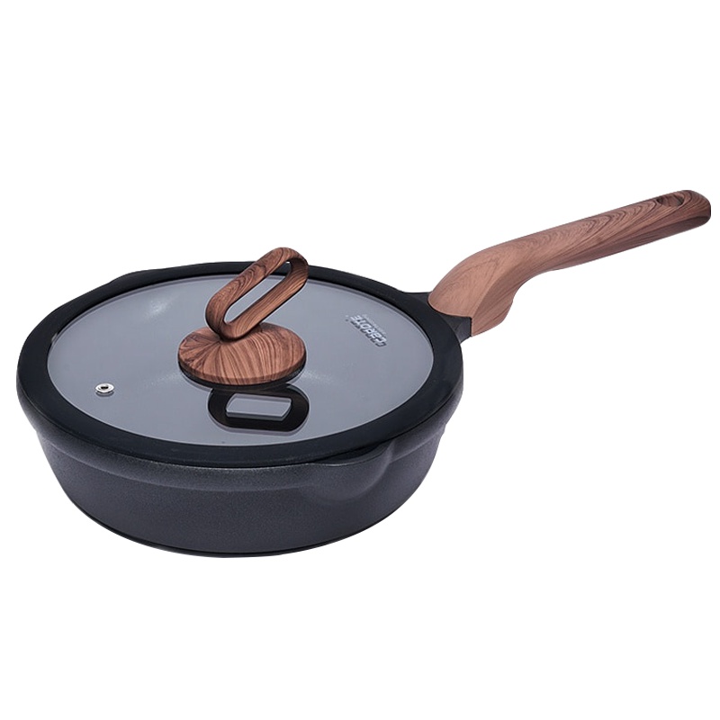 卡罗特(CaROTE)炒锅不粘锅28cm明火燃少油烟平底炒菜锅具家用牛排煎锅电磁炉气通用 复古黑 28CM煎炒锅+盖子