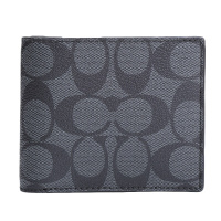 COACH 蔻驰 奢侈品 男士专柜款卡其LOGO款PVC配皮短款对折钱包送男友送长辈 74935 MAH