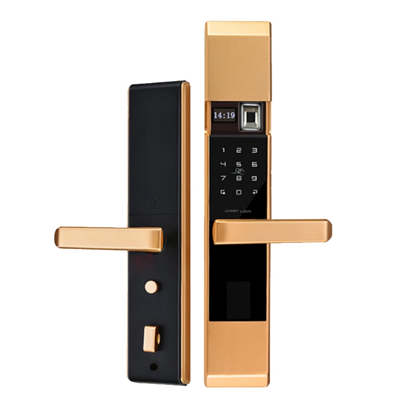 沃贝斯特(OBest)指纹锁W-801(半导体香槟金)自动升降滑盖智能门锁指纹密码电子锁防盗门锁家用磁卡锁刷卡