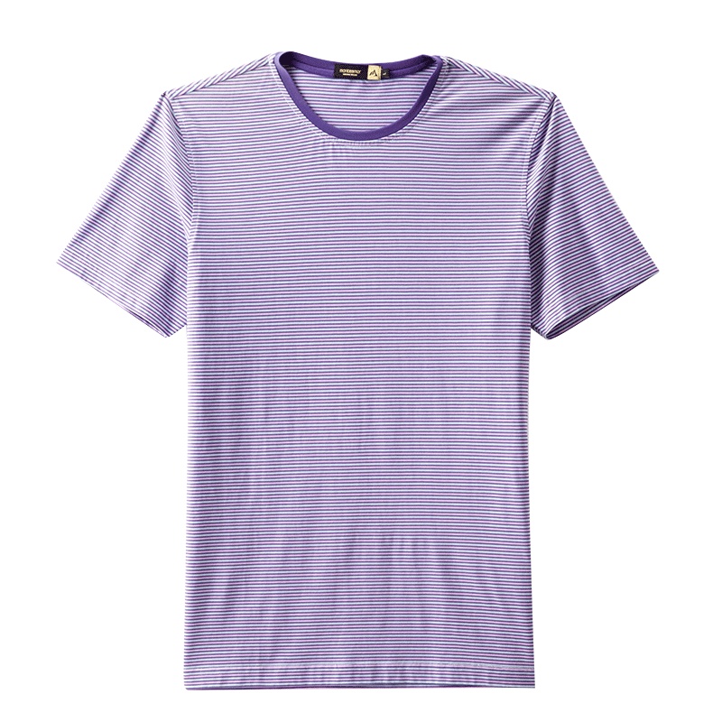 蒙蒂埃莫休闲清爽海洋度假风细条纹圆领棉质短袖T恤