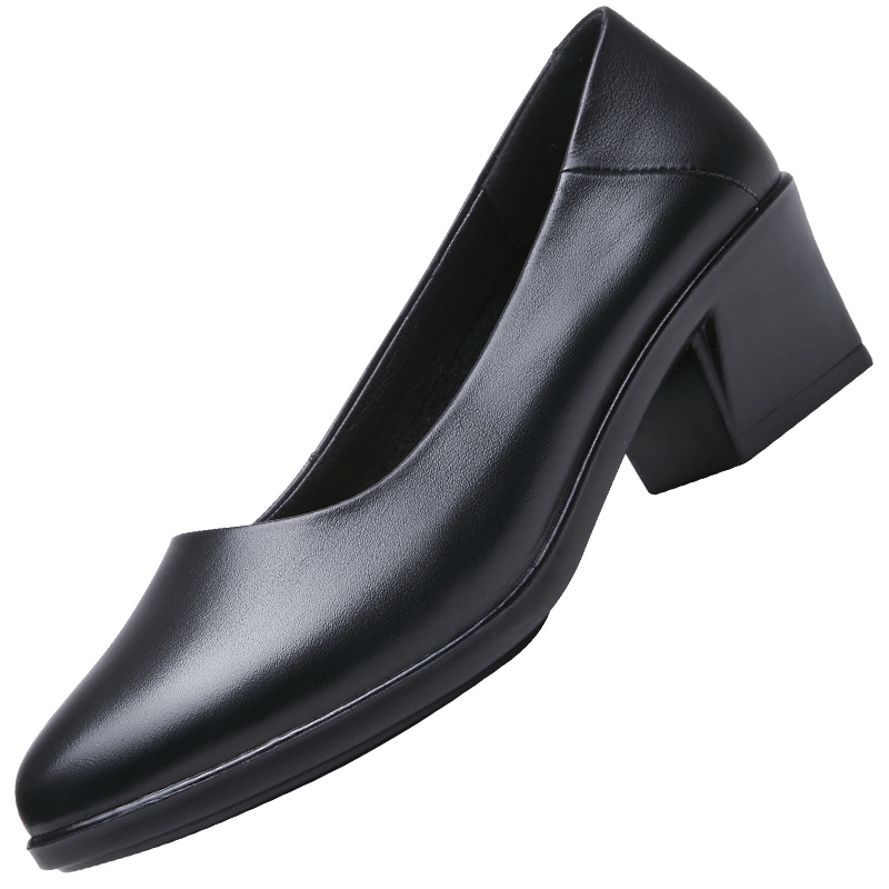 奥康女鞋中跟浅口粗跟舒适休闲小圆头OL职业女单鞋