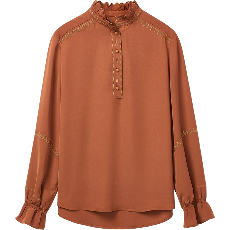 2019爱居兔秋季女装半高领长袖梭织上衣