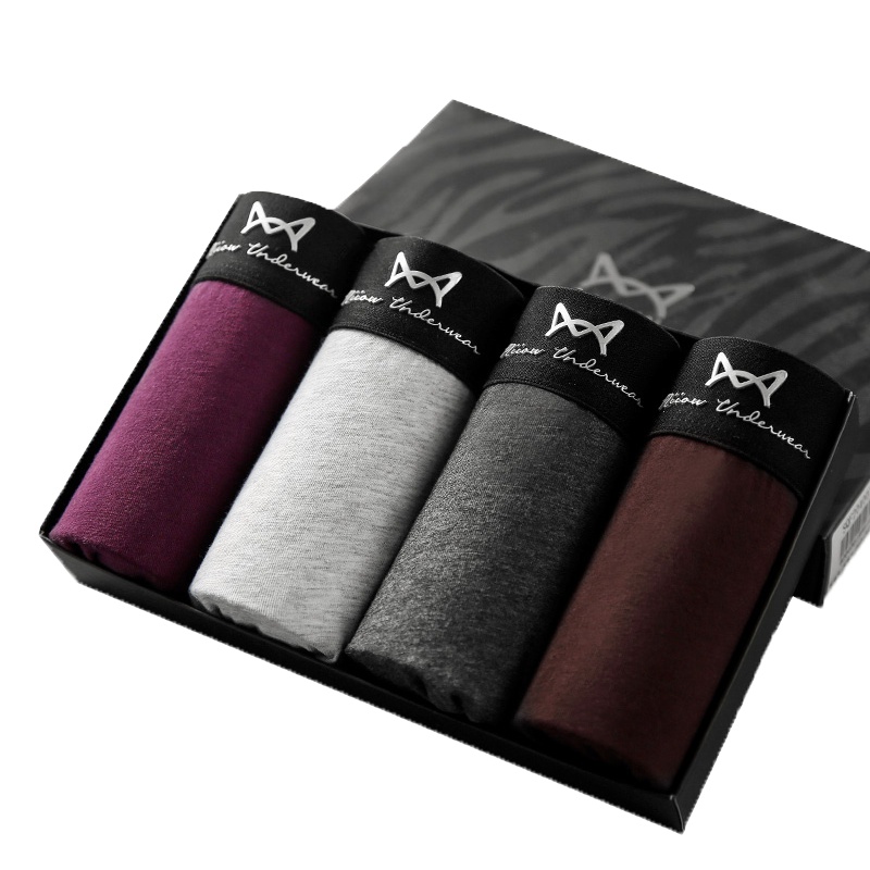 猫人/Miiow 男士舒适透气四条装内裤精梳棉中腰平角内裤SQF204001AA