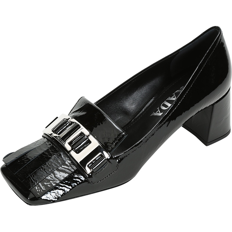 PRADA 普拉达 女士 皮革方头高跟鞋粗跟鞋 1D319M H27