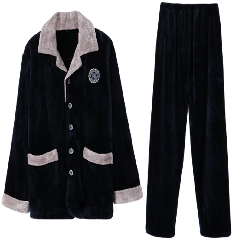 安之伴睡衣男晚秋圆领套装菠萝绒家居服