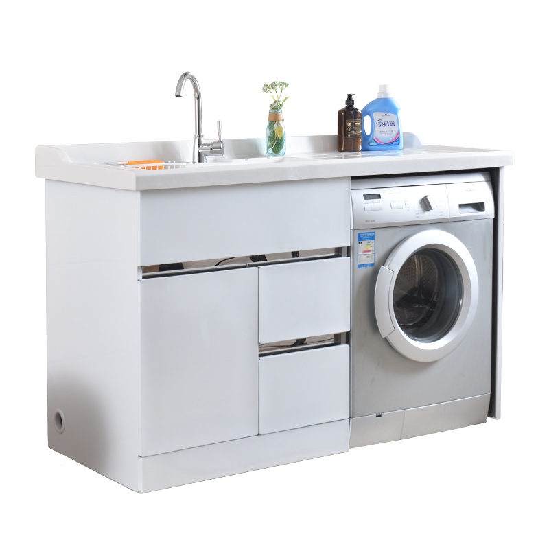 爱家生活 洗衣柜一体不锈钢洗衣池浴室柜阳台滚筒洗衣机伴侣组合搓板切角石英石台盆柜组合定制卫浴家具