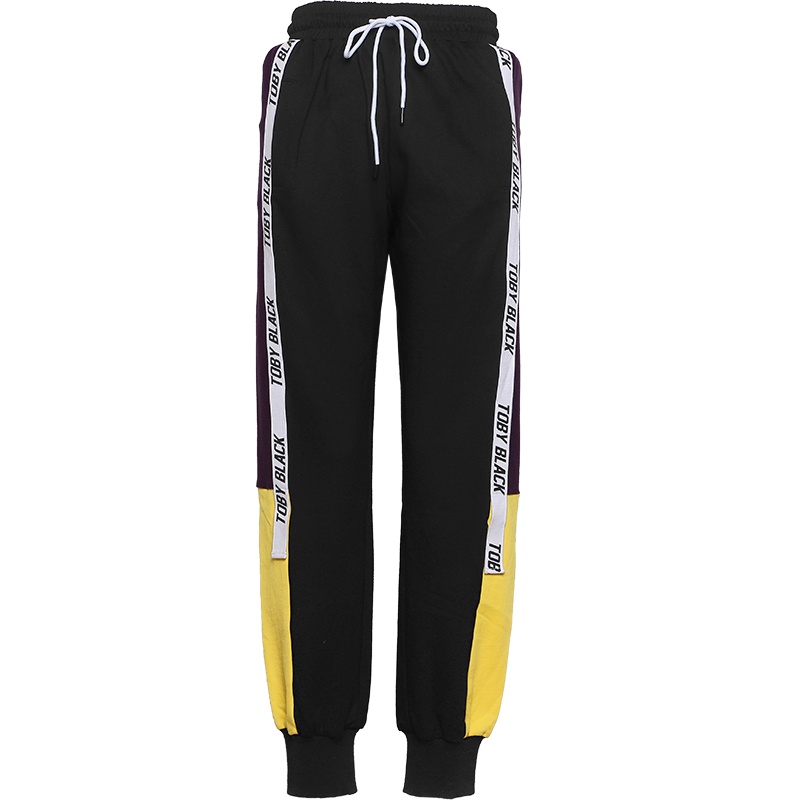 a02新款潮流撞色拼接字母织带运动裤束脚休闲裤女DTU5A0261PN