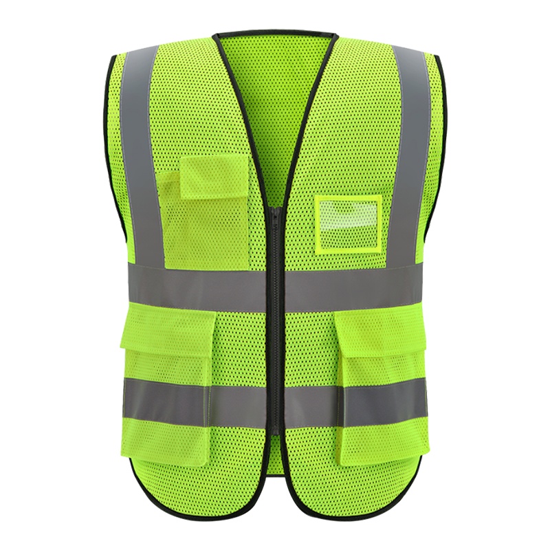 趣行 高亮多袋网布反光衣背心 均码反光马甲 交通安全指挥应急救援夜跑骑行服环卫施工执勤安全服 荧光绿色