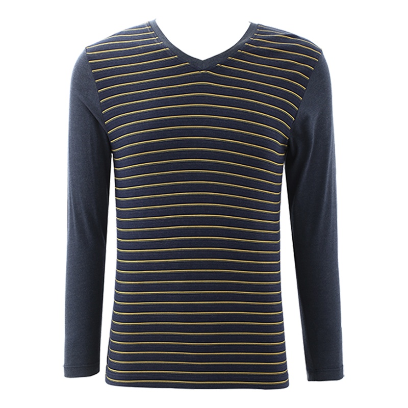 都市丽人舒适撞色条纹V领薄款男士保暖上衣4W7504