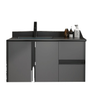 现代简约卫浴室柜组合套装它墅卫生间洗手池洗脸洗漱台岩板一体盆轻奢_1.2米肤感灰黑色圆镜★单边黑