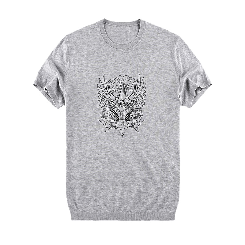 布先生夏季新款轻柔针织短袖T恤男 印花潮流经典灰色体恤AE10222