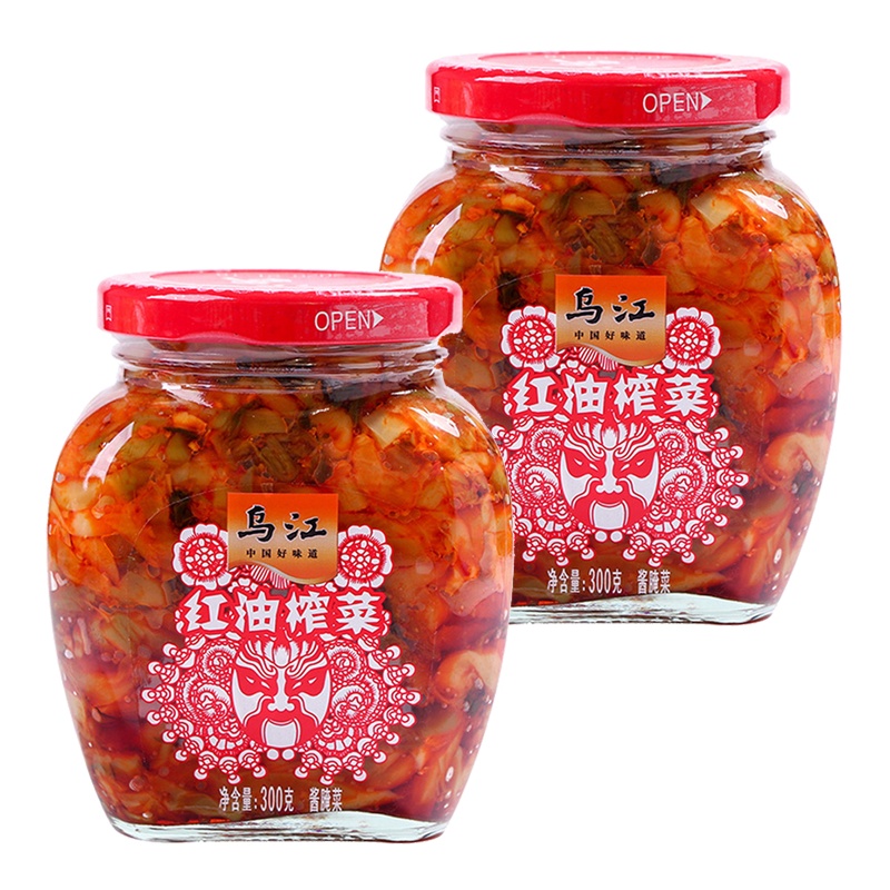 乌江 红油榨菜300g*2 瓶装 重庆涪陵榨菜酱菜下饭小菜 佐餐咸菜开味菜 早餐泡面开味好搭档