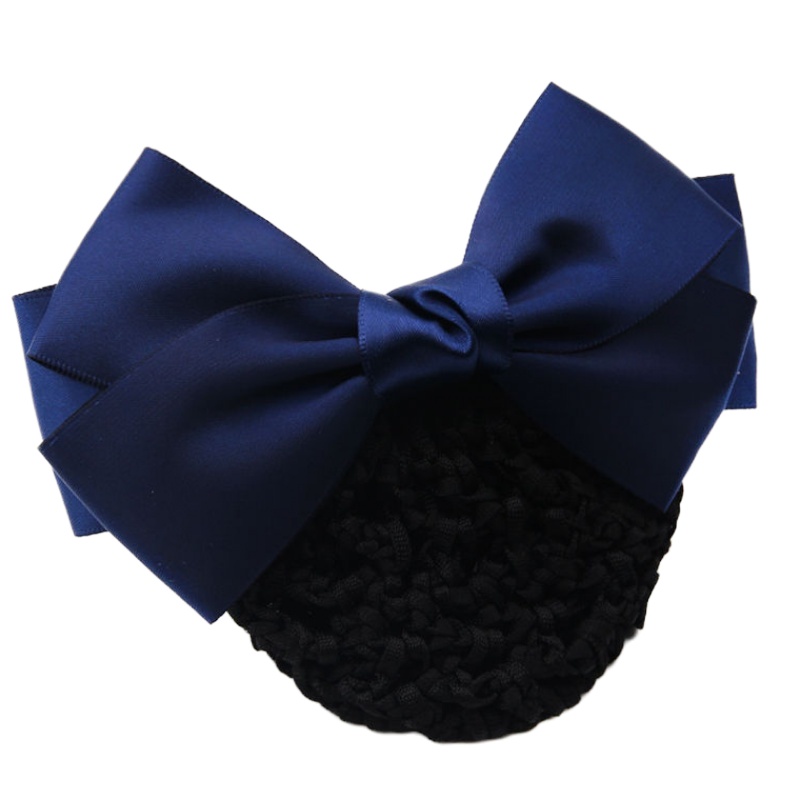 头花女职业带网兜发夹空姐发套银行护士发夹职业头花发网团 蓝白金边三层