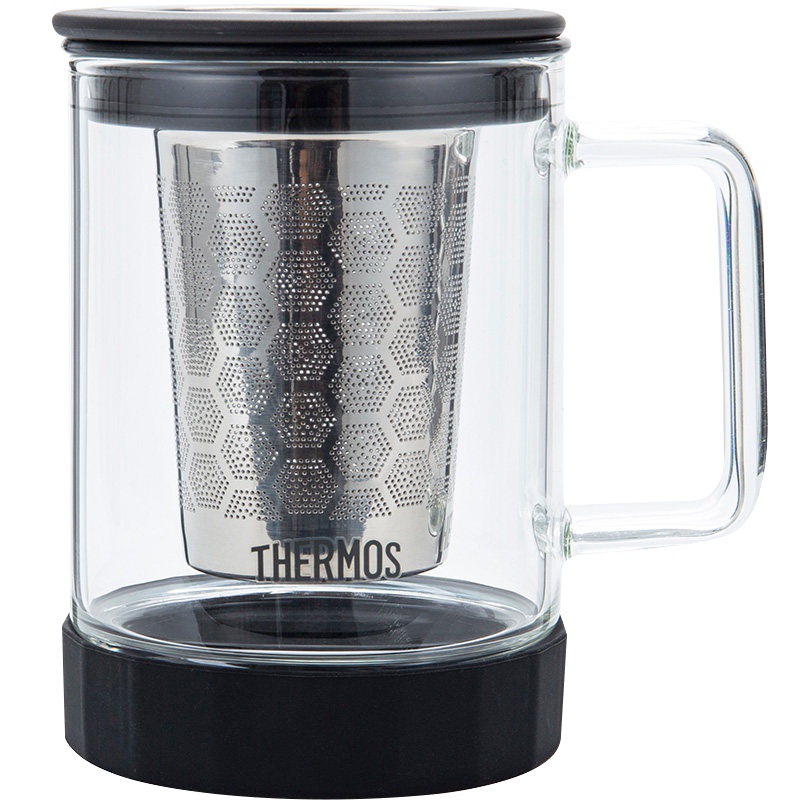 膳魔师(Thermos)玻璃杯TCGJ-450水杯高硼硅玻璃手柄带茶漏办公茶杯450ml不锈钢茶隔家用/旅行/通用