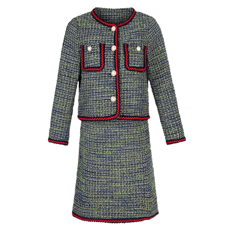 晚白2020冬季新品名媛小香风时尚外套高腰包臀裙半裙毛呢套装女