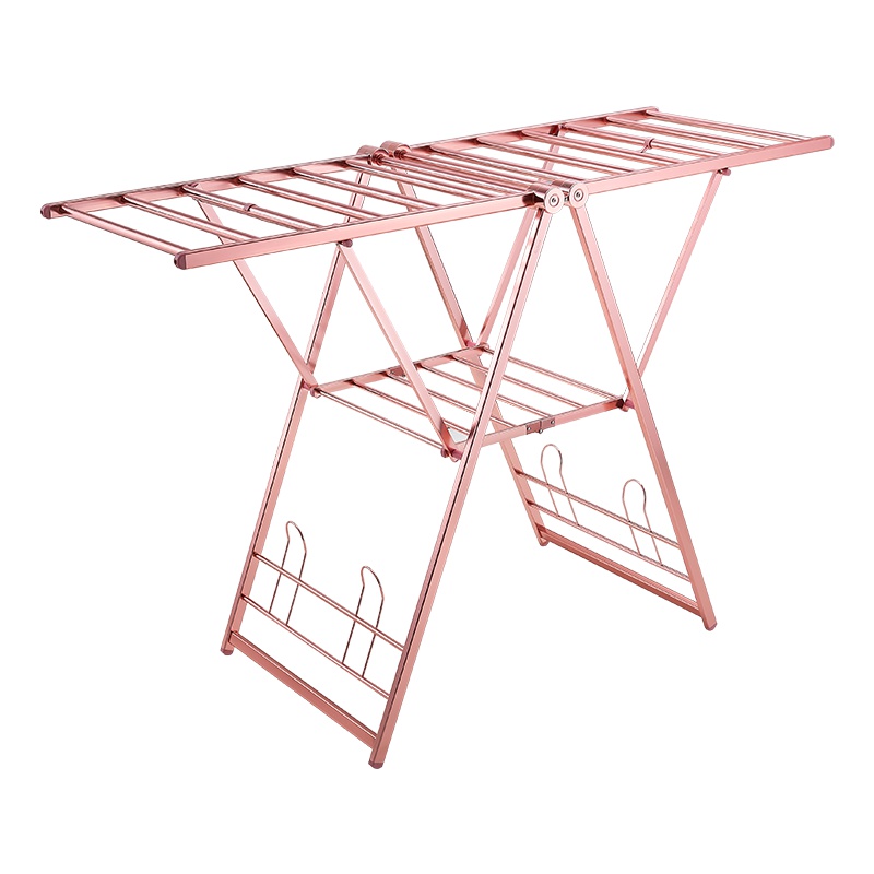 卡贝晾衣架落地折叠室内家用晒衣架阳台晾衣杆简易婴儿晾衣晒被架 香槟色1.5米带鞋撑