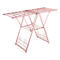 卡贝晾衣架落地折叠室内家用晒衣架阳台晾衣杆简易婴儿晾衣晒被架 香槟色1.5米带鞋撑