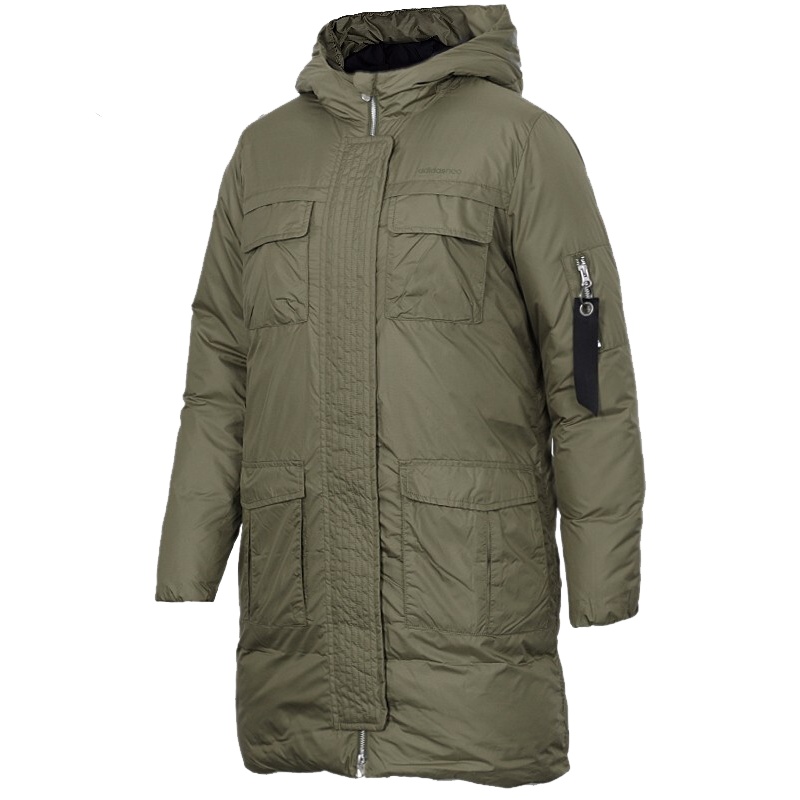 阿迪达斯（ADIDAS）女款连帽中长款灰鸭绒羽绒服外套DM2037