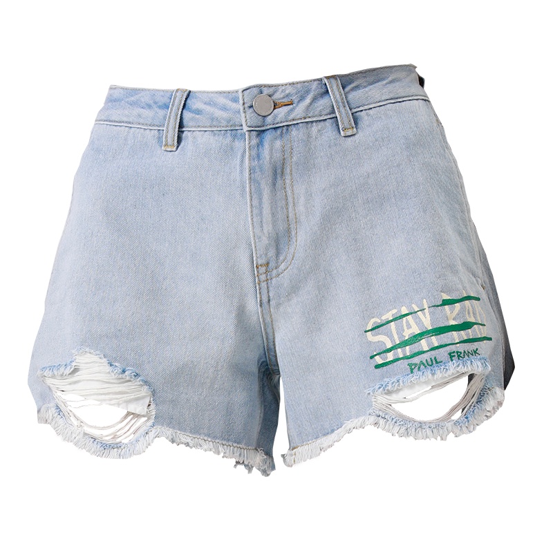 Paul Frank/大嘴猴夏季新款牛仔短裤女欧美风时尚热裤破洞G