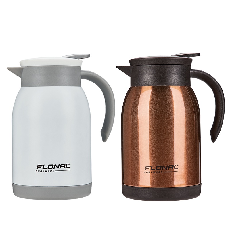 FLONAL意式保温壶-家用保温壶,容量900ML , 咖啡色/白色,内胆304不锈钢