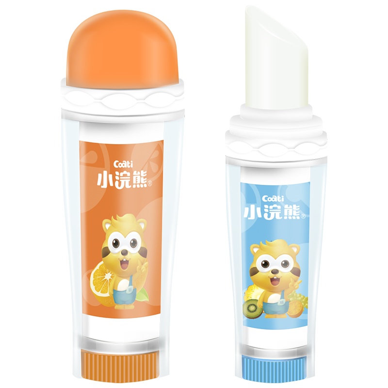 小浣熊(Coati)儿童专用婴童润唇膏 男女孩宝宝保湿补水 滋润防干裂护唇膏 香橙味+什锦水果味