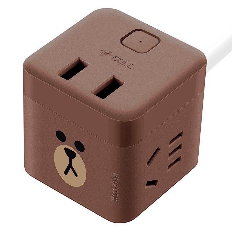公牛(bull)GNV-UU212B全长1.5米USB智能插座二位布朗熊小魔方联名linefriends咖啡色接线板插排