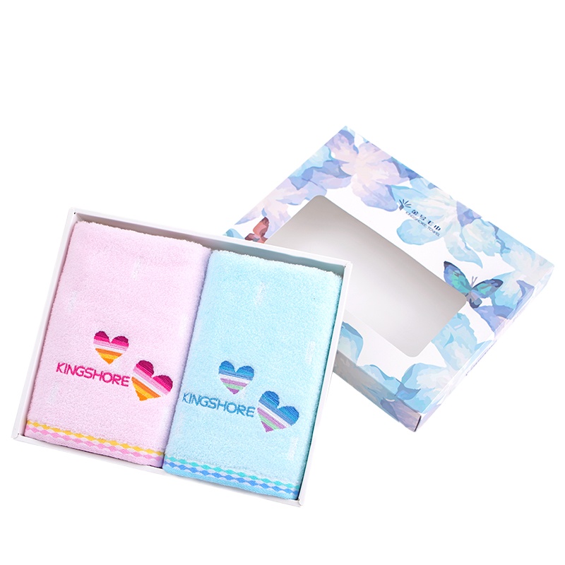 金号A类纯棉爱心毛巾两条装礼盒 G1833WH高档礼盒 柔软吸水可爱卡通 家居日用节日送礼