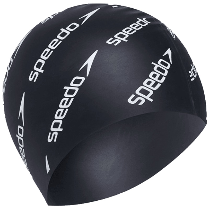 Speedo防水护耳硅胶抗氯泳帽男女专业长大号不勒头印花泳帽新款
