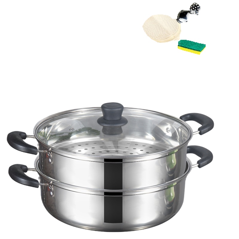 不锈钢加厚汤锅具电磁炉通用专用火锅盆家用烧水煮小煮锅燃气蒸锅 26cm锅+蒸笼 单底款 敬平