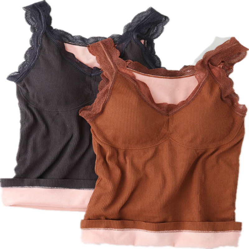 [芒果小龙]冬季保暖背心女加厚加绒紧身性感带胸垫保暖内衣女士美体上衣大码