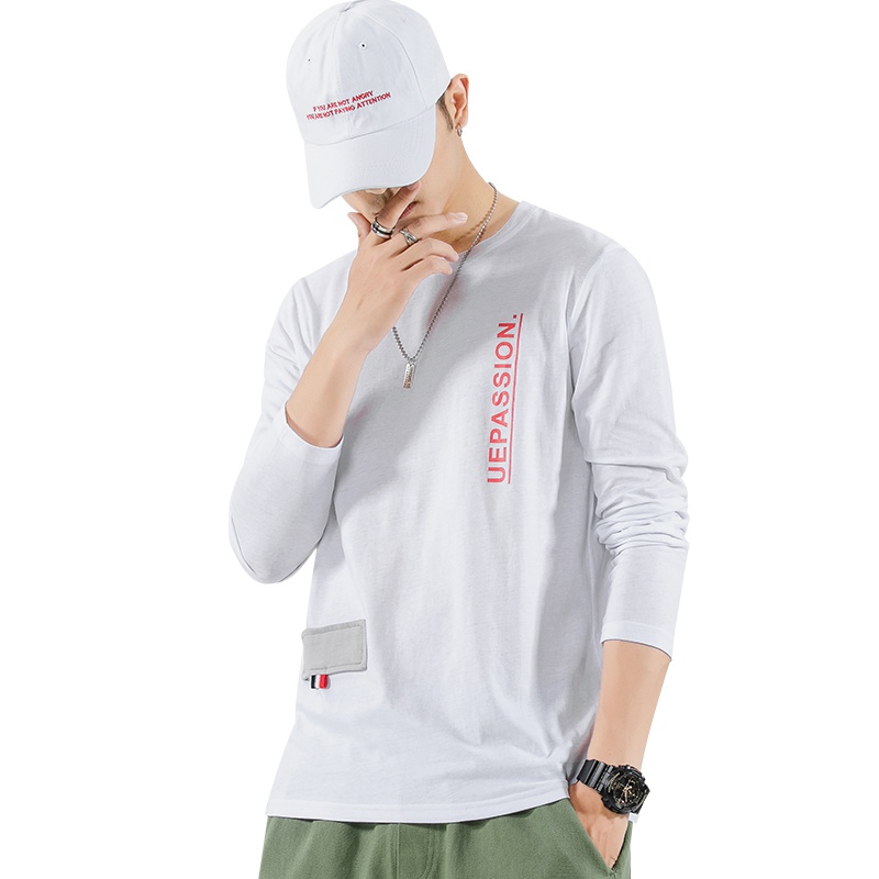 庄吉秋季男外穿长袖T恤纯色丅恤秋衣潮流白色小衫圆领春秋打底衫上衣JU-MD9613