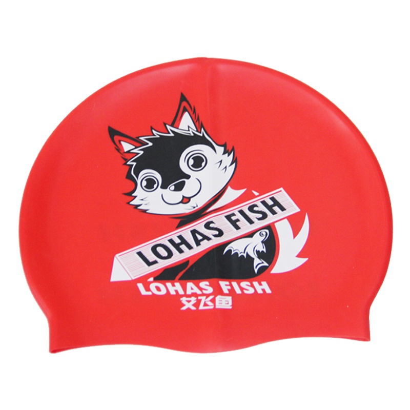 2019新款艾飞鱼硅胶防水泳帽小狼印花男女通用