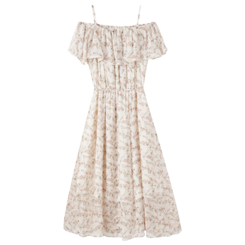 【专柜同款】Puella女装夏季新款一字肩高腰清新吊带裙短袖连衣裙20014465