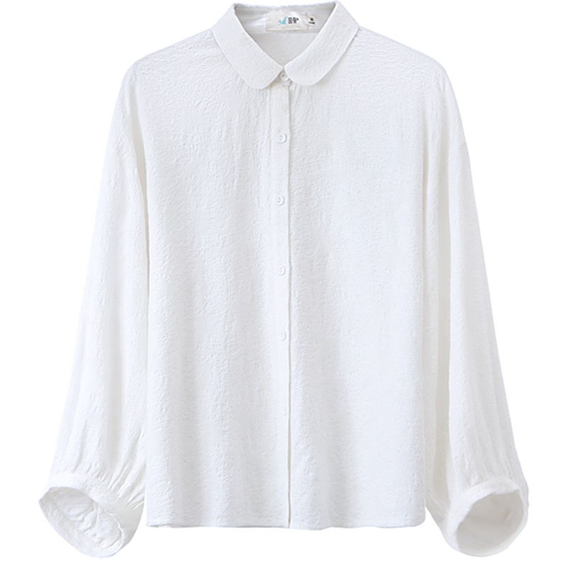 茵曼衬衫女2019夏装新款纯色莱塞尔棉翻领简约百搭气质灯笼袖上衣