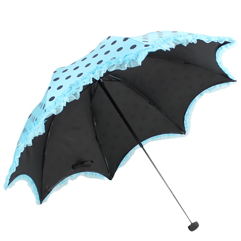 天堂 8骨黑胶蕾丝晴雨伞丝印黑圆点三折遮阳防晒伞太阳伞公主伞蘑菇伞1283