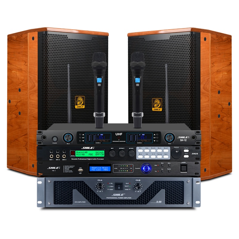 狮乐(SHILE)专业KTV音响套装木质12英寸卡拉OK音箱600W套装S88+GD12+天琴五号+SH12+YW3