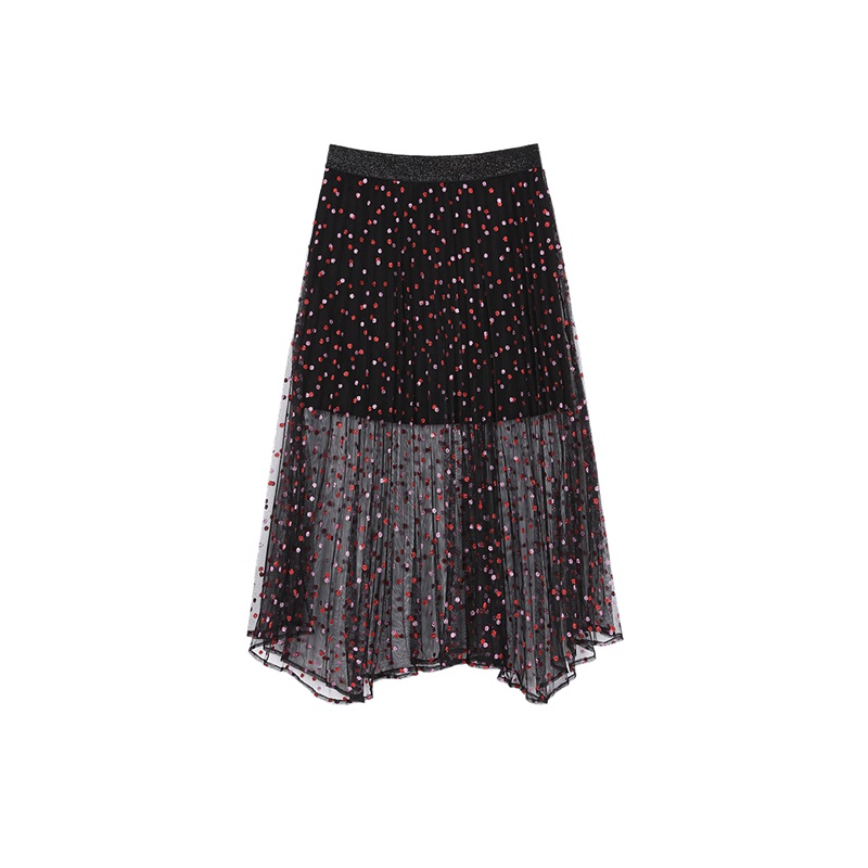 马克华菲女装2018夏季中长款蕾丝拼接半身裙长裙女夏