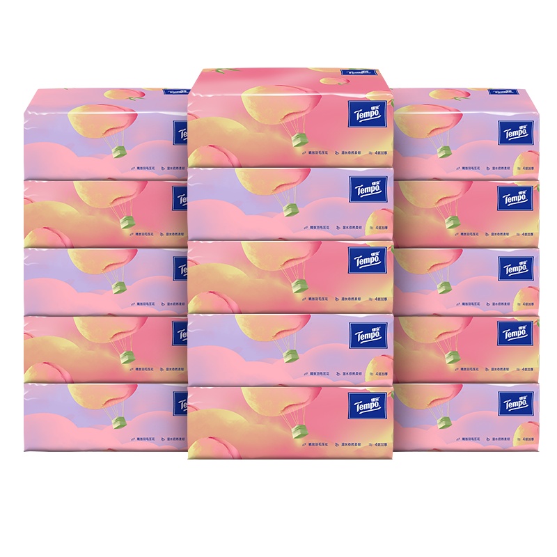 Tempo/得宝浅桃味抽纸 4层90抽软抽*16包 面巾餐巾卫生纸巾(整箱销售)(新老包装交替发货)