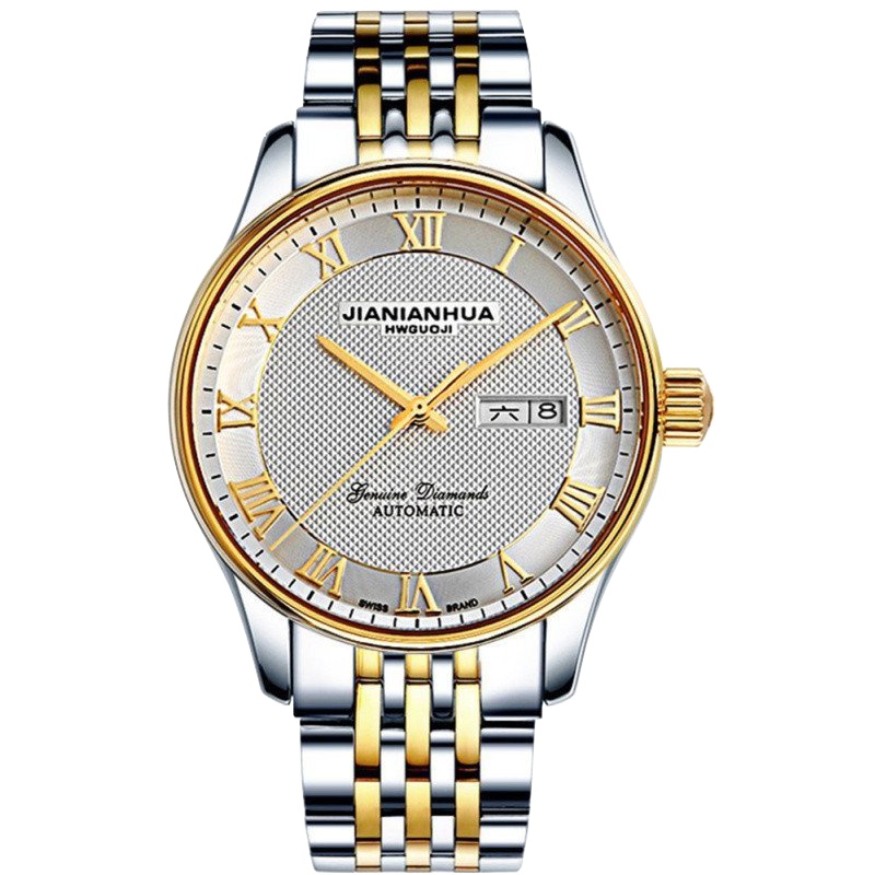 瑞士嘉年华CARNIVAL全自动机械表 男表力洛克系列男士休闲时尚复古罗马防水金属精钢双日历男表 腕表8612G-LM