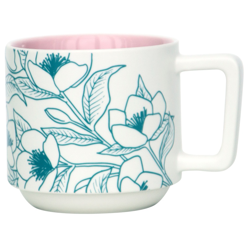 [美国门店款]星巴克(Starbucks)白底印花陶瓷马克杯 414m 星巴克杯子 水杯杯具 美国进口