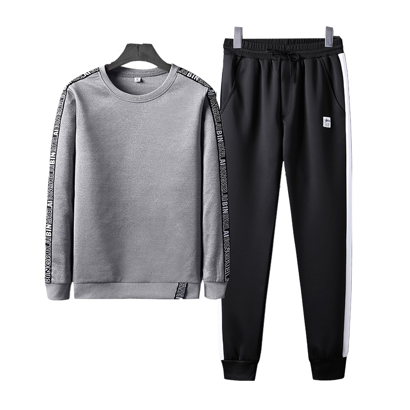 庄吉男士卫衣套装春秋季两件套圆领长袖t恤韩版潮流休闲运动帅气衣服JU-TCD78