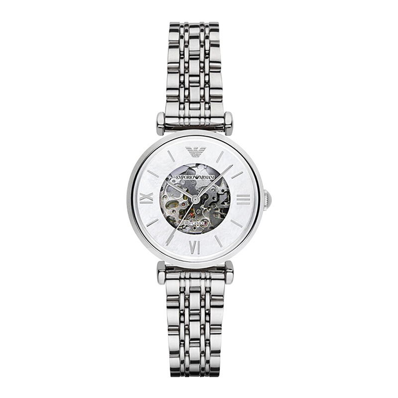 阿玛尼(ARMANI)手表女表时尚镂空背透手动机械女表 AR1991