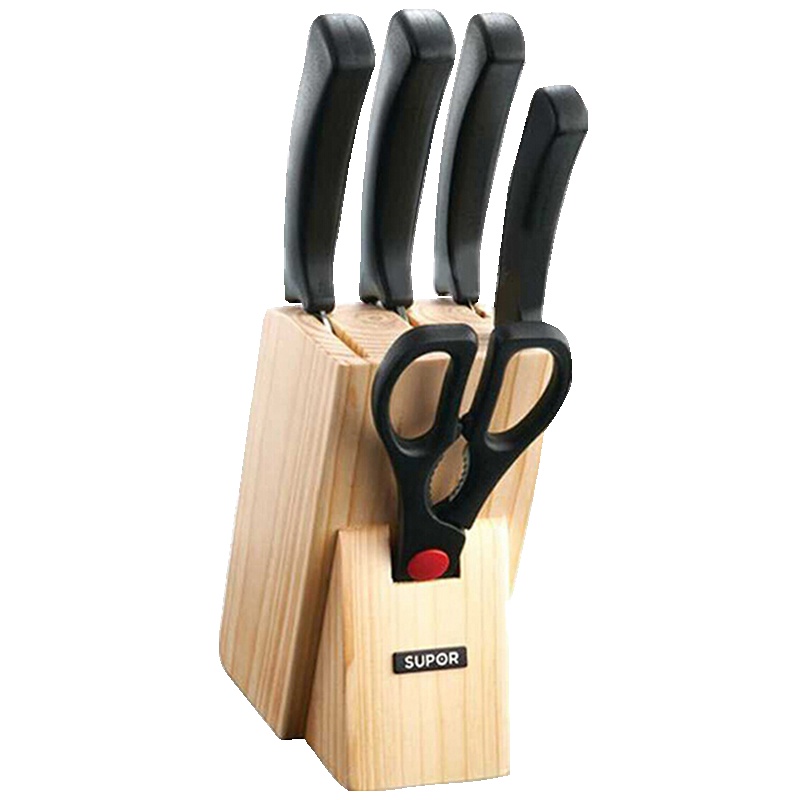 苏泊尔(SUPOR)利刃系列六件套装组合 切片刀多用刀削果皮刀厨房剪磨刀棒刀座全套厨房刀具T0824-2